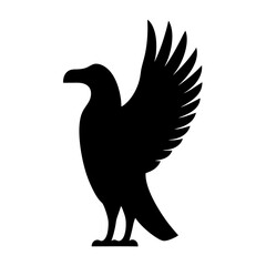 Stylized black silhouette of a bird with outstretched wings ready to fly