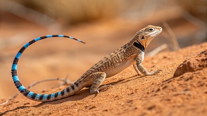 Naklejka premium Lizard on rocky terrain with blue tail