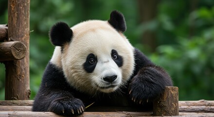 Obraz premium Panda bear portrait in natural habitat