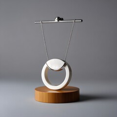 Fototapeta premium Minimalist necklace on display stand, white BG
