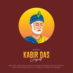 Happy Kabirdas Jayanti Post and Greeting Card. Celebrating Birthday of Indian Poet Sant Kabir Das Creative Flyer vector Illustration