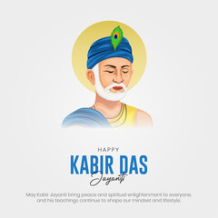 Happy Kabir Das Jayanti Post and Greeting Card. Celebrating Birthday of Indian Poet Sant Kabirdas Creative Flyer vector Illustration