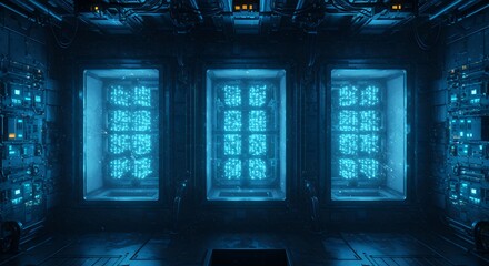 Futuristic Server Room with Glowing Lights