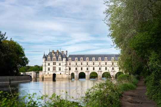 Amboise, France - April 18, 2025: Chateau de Chenonceau is a French chateau spanning the river Cher, near the small village of Chenonceaux, Indre-et-Loire, Centre-Val de Loire