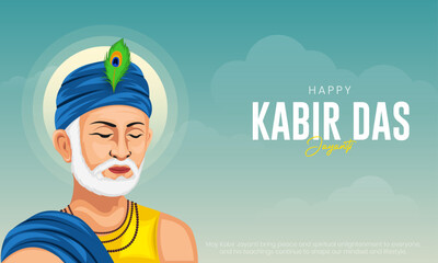 Happy Kabirdas Jayanti Banner and Greeting Card. Birthday of Indian Poet Sant Kabir Das Creative Background vector Illustration