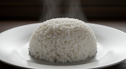 Steaming Hot Cooked White Rice on a Plate