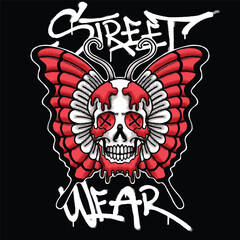 Naklejka premium Skull Butterfly Urban Streetwear Art