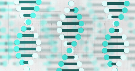 Image of scientific data processing and dna strands spinning