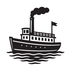 Obraz premium Steamboat on Water Silhouette Art & Illustration
