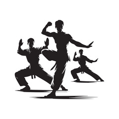 kungfu silhouette, editable vector image