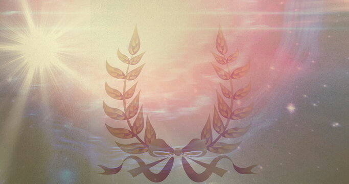 Fototapeta Image of green wreath over sunshine and space