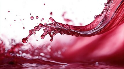 Close-up of dynamic splash of red liquid with droplets suspended in mid-air against a soft background, capturing motion and fluid energy
