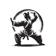 kungfu silhouette, editable vector image