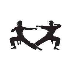 kungfu silhouette, editable vector image