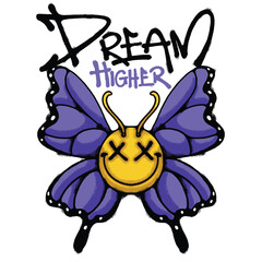 Whimsical Butterfly With Smile Urban Streetwear Art