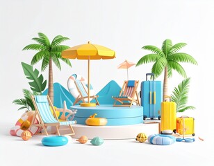 Summer Vacation 3D Rendering Tropical Paradise Podium Display