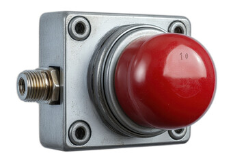 Red knob on metal switch isolated on transparent background.