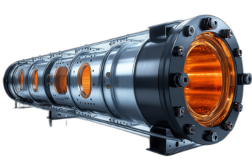 Close up view of a powerful LED light bulb emitting a bright white light, showcasing sleek design and energy efficiency, isolated on transparent background.