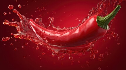 Red chili pepper in vibrant liquid splash