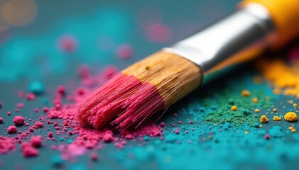 Close-up of a paintbrush with bristles, showing texture and detail , texture, acrylic
