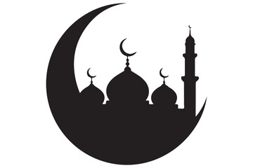 Silhouette of a mosque with a crescent moon
