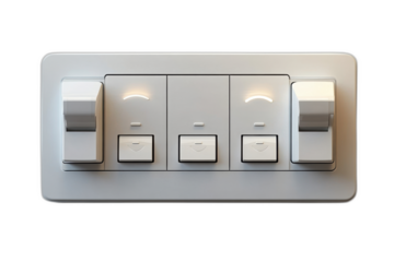 White light switch with lights illuminated: red, green, and blue. Isolated on transparent background.