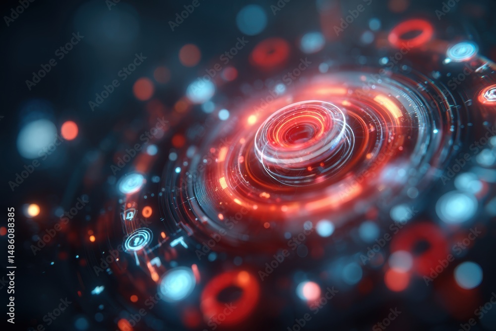 Poster abstract futuristic technology background with glowing lines and circles creates a mesmerizing displ