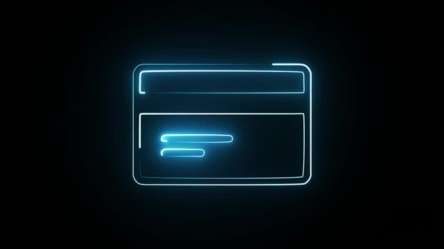 A vibrant, blue neon credit card outline glows on a dark, contrasting background.