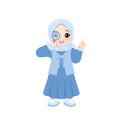 Cute hijab girl holding magnifying glass
