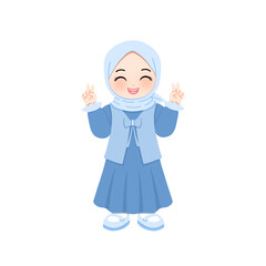 Cute hijab girl hand peace sign