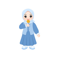Cute hijab girl eating lolipop