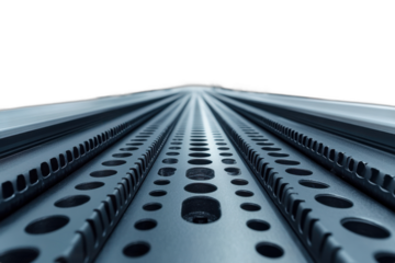 Close-up view of intricate metal lattice structure with geometric patterns, reflecting light. Isolated on transparent background.