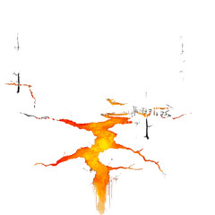 Abstract fiery stream flowing through cracked earth, glowing orange and yellow against a black background. Dynamic, intense, and visually striking.