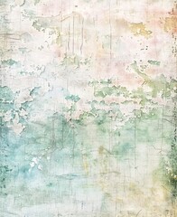 A vintage-inspired wallpaper design featuring muted greens, blues, and yellows, with a textured blend of watercolor and mediums, evoking nature and tranquility.
