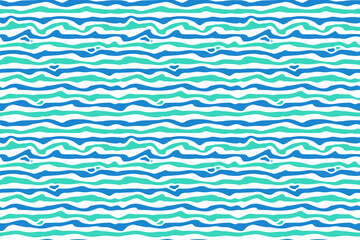 Abstract seamless pattern curved blue stripes on light white background. Print, vector illustration