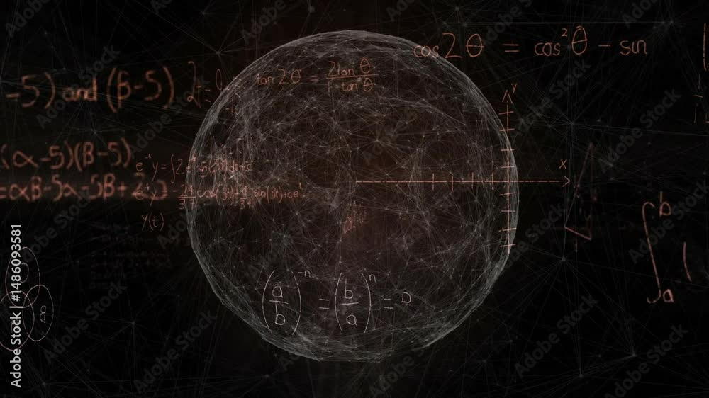 Aufkleber 3d spherical mesh displaying mathematical equations and cartesian axes in dark grid space