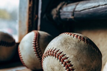Rough and Rugged Texture of Old Baseball Balls Close-Up