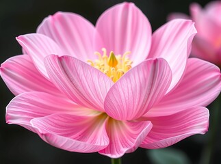 Fototapeta premium Blooming Dahlia: Captivating close-up of a pristine pink dahlia, its delicate petals unfurling in a dance of light and shadow, showcasing nature's intricate artistry.