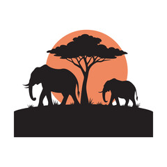 Elephant Family Savannah Sunset Silhouette Unity Herd © MA