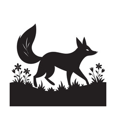 Fox Running Grass Field Silhouette Wild Agility