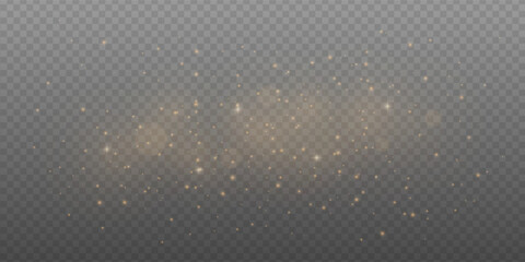 Golden glitter and light burst with sparkling star effect. Abstract festive background with shiny bokeh, magic glow and warm flare. Vector dust particles and confetti for holiday or new year card.