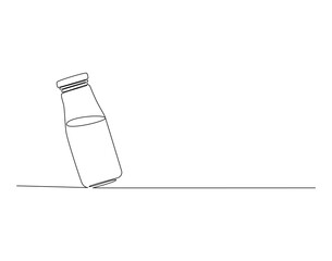 Milk in jar glass outline drawing illustration. Continuous line draw of world milk day vector