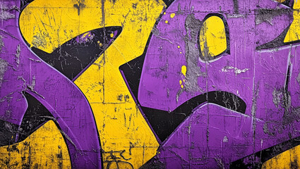 Creative backdrop of textured graffiti art in purple and yellow showcases bold shapes and worn effects delivering an energetic urban vibe perfect for innovative digital collages.