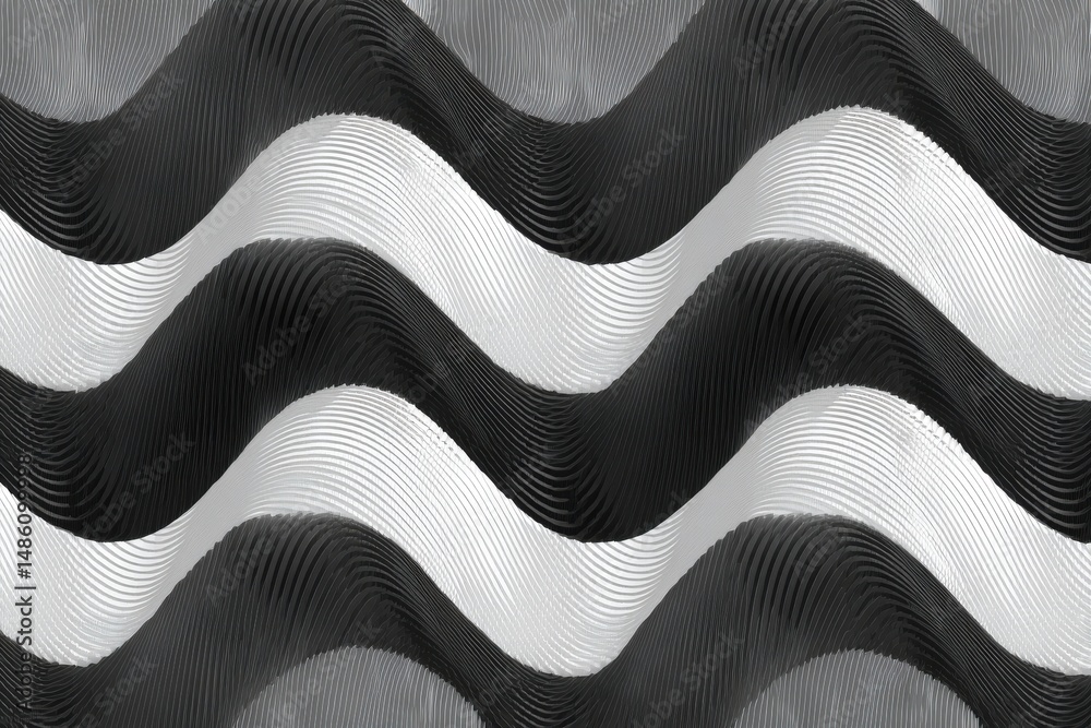 Poster abstract seamless pattern in black and white with wavy lines, creating a visually striking and moder