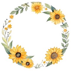 Obraz premium Little sunflower circle border pattern wreath plant.