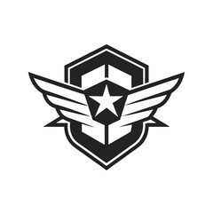 Star Emblem with Wings Minimalist Logo Design