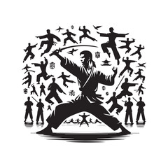 kungfu silhouette, editable vector image