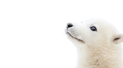 White puppy looking up