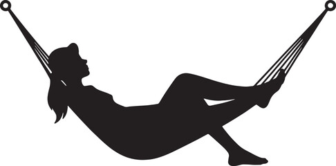 Woman relaxing in hammock silhouette summer vacation