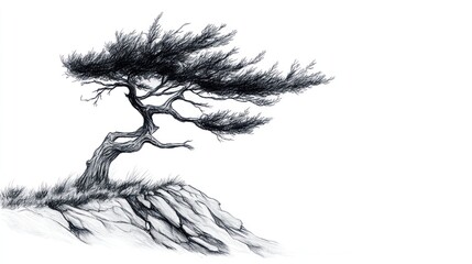 Windswept tree on cliff